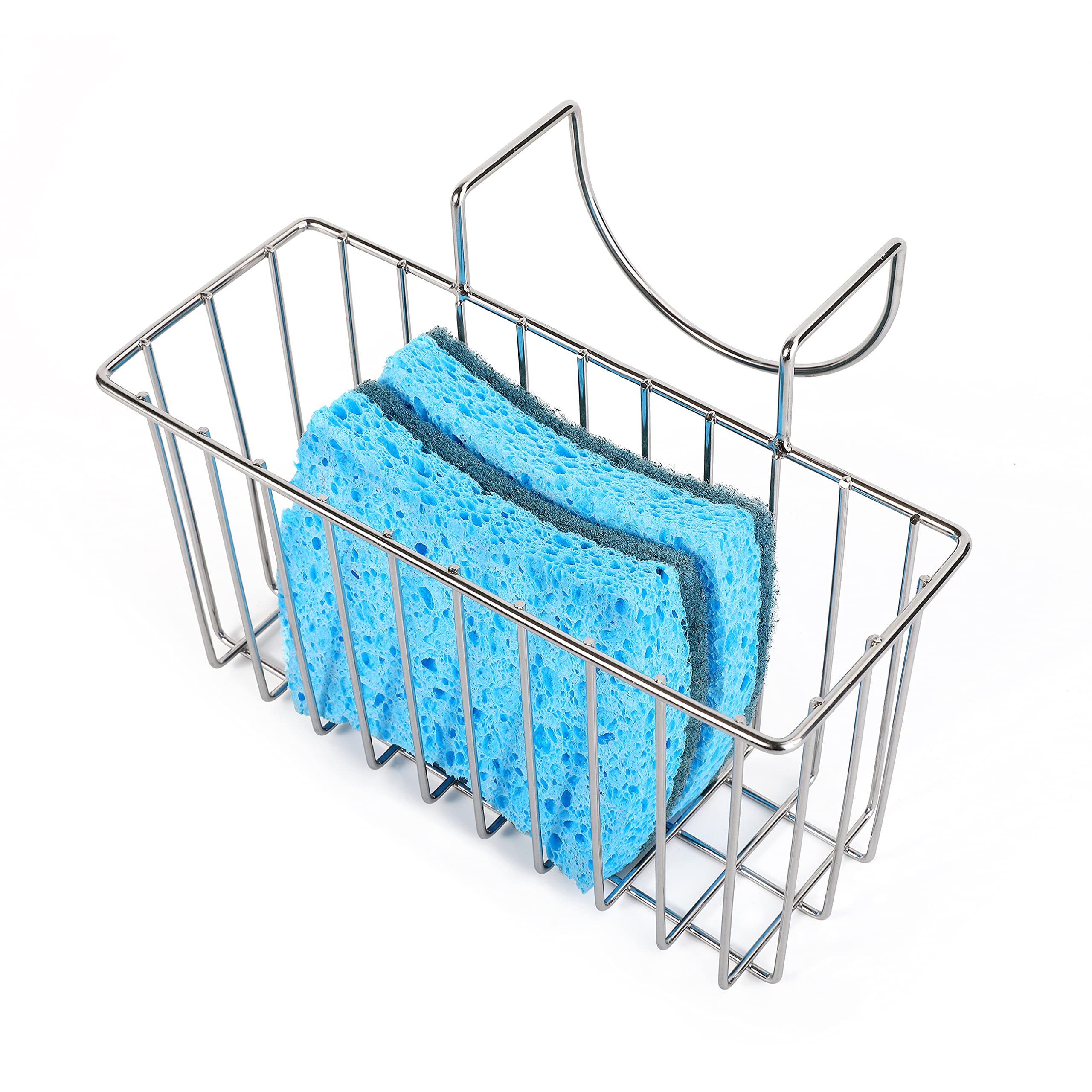 Damita Kitchen Sponge Holder Sink Basket Sink Caddy Brush Dishwashing Liquid Drainer Rack Silver Small (6.7" x 4.5" x 4.5")