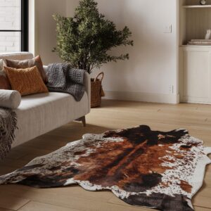 NativeSkins Faux Cowhide Rug – Earthy Browns (Oversized) | 6.2ft x 8.2ft | Triple-Layer Support | Ultra-Soft Pile | Hand-Cut, Faux Suede No-Slip Backing | Western Rug | Cow Hide Animal Print Rug