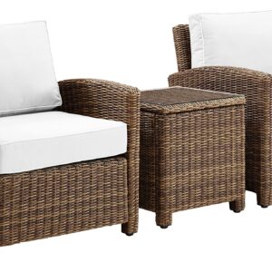 Crosley Furniture Bradenton 3-Piece Wicker Outdoor Chair Set with Side Table and Sunbrella Patio Cushions, Brown with Sunbrella Cushions