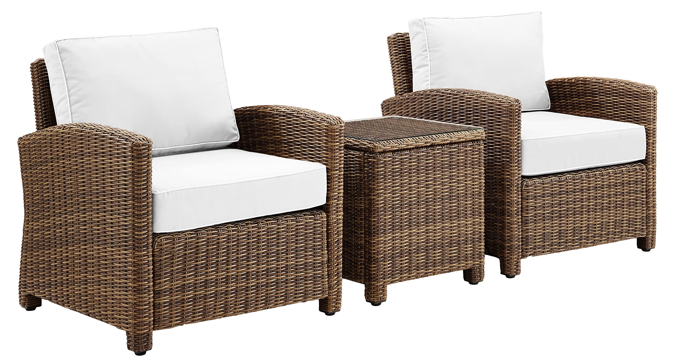 Crosley Furniture Bradenton 3-Piece Wicker Outdoor Chair Set with Side Table and Sunbrella Patio Cushions, Brown with Sunbrella Cushions