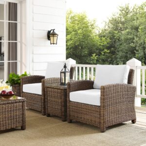 Crosley Furniture Bradenton 3-Piece Wicker Outdoor Chair Set with Side Table and Sunbrella Patio Cushions, Brown with Sunbrella Cushions