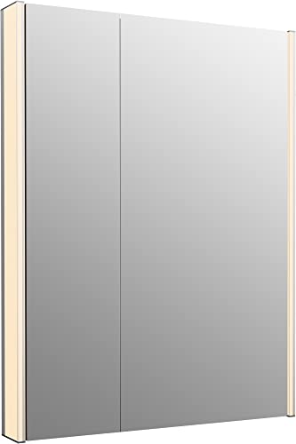 KOHLER K-81149-SLE-DA1 Maxstow Medicine Cabinet with LED Light, Mirror Doors & Staggered Shelves, Rectangular Frame, 32" x 40"