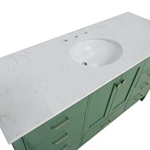 Kitchen Bath Collection Horizon 60-inch Single Bathroom Vanity (Engineered Carrara/Sage Green): Includes Sage Green Cabinet with Engineered Carrara Countertop and White Ceramic Sink