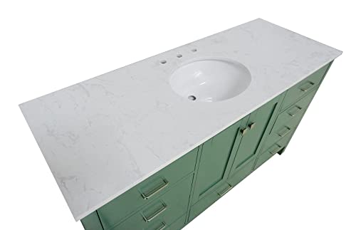 Kitchen Bath Collection Horizon 60-inch Single Bathroom Vanity (Engineered Carrara/Sage Green): Includes Sage Green Cabinet with Engineered Carrara Countertop and White Ceramic Sink