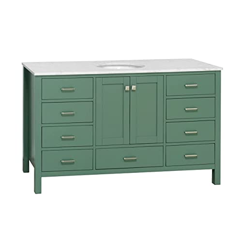 Kitchen Bath Collection Horizon 60-inch Single Bathroom Vanity (Engineered Carrara/Sage Green): Includes Sage Green Cabinet with Engineered Carrara Countertop and White Ceramic Sink