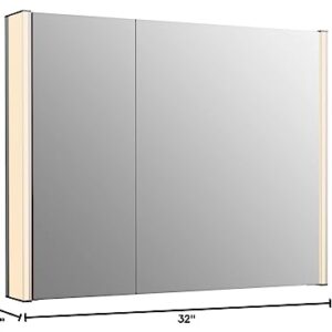 KOHLER K-81146-SLE-DA1 Maxstow Medicine Cabinet with LED Light, Mirror Doors & Staggered Shelves, Rectangular Frame, 32" x 24"