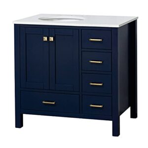 Horizon 36-inch Bathroom Vanity (Engineered White/Royal Blue): Includes Royal Blue Cabinet with Engineered White Countertop and White Ceramic Sink