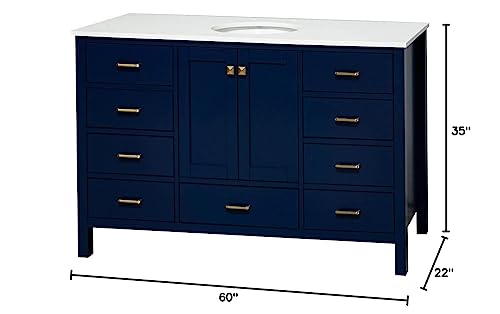 Kitchen Bath Collection Horizon 60-inch Single Bathroom Vanity (Engineered White/Royal Blue): Includes Royal Blue Cabinet with Engineered White Countertop and White Ceramic Sink