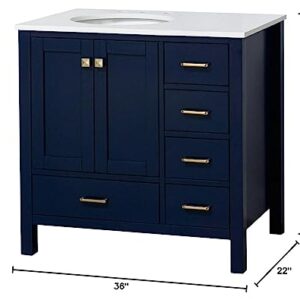 Horizon 36-inch Bathroom Vanity (Engineered White/Royal Blue): Includes Royal Blue Cabinet with Engineered White Countertop and White Ceramic Sink