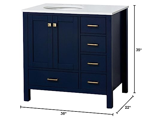 Horizon 36-inch Bathroom Vanity (Engineered White/Royal Blue): Includes Royal Blue Cabinet with Engineered White Countertop and White Ceramic Sink