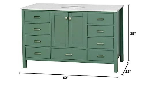 Kitchen Bath Collection Horizon 60-inch Single Bathroom Vanity (Engineered Carrara/Sage Green): Includes Sage Green Cabinet with Engineered Carrara Countertop and White Ceramic Sink