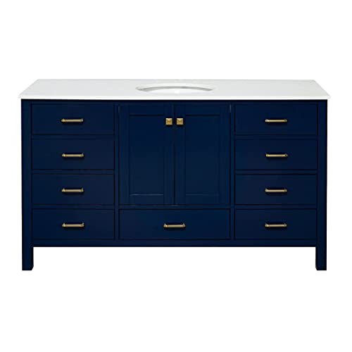 Kitchen Bath Collection Horizon 60-inch Single Bathroom Vanity (Engineered White/Royal Blue): Includes Royal Blue Cabinet with Engineered White Countertop and White Ceramic Sink