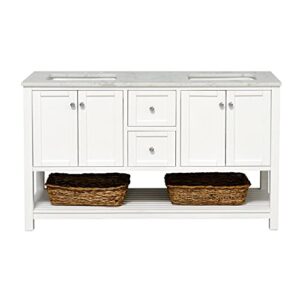 Kitchen Bath Collection Lakeshore 60-inch Double Bathroom Vanity (Engineered Carrara/White): Includes White Cabinet with Engineered Carrara Countertop and White Ceramic Sinks