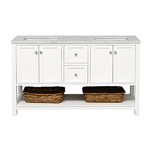 Kitchen Bath Collection Lakeshore 60-inch Double Bathroom Vanity (Engineered Carrara/White): Includes White Cabinet with Engineered Carrara Countertop and White Ceramic Sinks