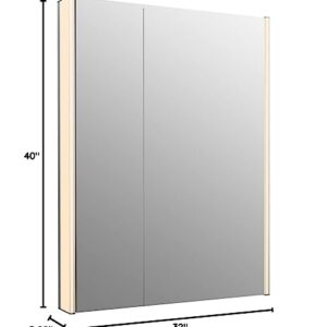 KOHLER K-81149-SLE-DA1 Maxstow Medicine Cabinet with LED Light, Mirror Doors & Staggered Shelves, Rectangular Frame, 32" x 40"