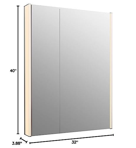 KOHLER K-81149-SLE-DA1 Maxstow Medicine Cabinet with LED Light, Mirror Doors & Staggered Shelves, Rectangular Frame, 32" x 40"