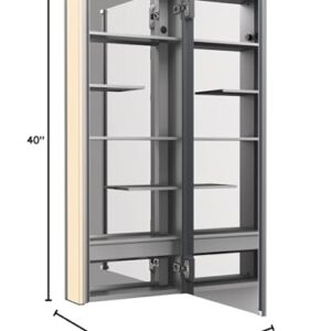 KOHLER K-81147-SLE-DA1 Maxstow Medicine Cabinet with LED Light, Mirror Door & Staggered Shelves, Rectangular Frame, 17" x 40"