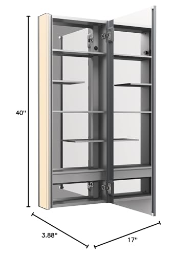 KOHLER K-81147-SLE-DA1 Maxstow Medicine Cabinet with LED Light, Mirror Door & Staggered Shelves, Rectangular Frame, 17" x 40"