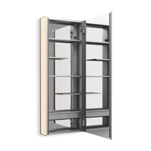 KOHLER K-81147-SLE-DA1 Maxstow Medicine Cabinet with LED Light, Mirror Door & Staggered Shelves, Rectangular Frame, 17" x 40"