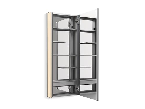 KOHLER K-81147-SLE-DA1 Maxstow Medicine Cabinet with LED Light, Mirror Door & Staggered Shelves, Rectangular Frame, 17" x 40"