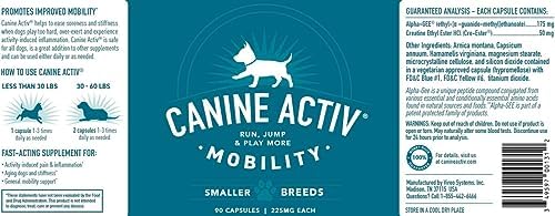 CANINE ACTIV Dog Joint Pain Relief Activity-Induced Capsules, Dog Joint Supplement Small Breed, Hip and Joint Supplement for Dogs, Dog Joint Pills for Fast Relief from Activity-Induced Pain - 90 Ct