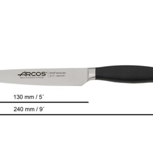 ARCOS Forged Vegetable Knife 5 Inch Stainless Steel 130 mm blade. Professional Knife for Peeling Fruits and Vegetable. Ergonomic Polyoxymethylene POM Handle. Series Clara. Color Black