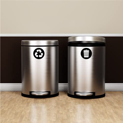 Recycle and Trash Logo Stickers 8 Pack - 2.5in Circle - for Metal or Plastic Garbage cans, and Bins - Indoor & Outdoor - Laminated and UV Protected Premium Decal (Black, XSmall)