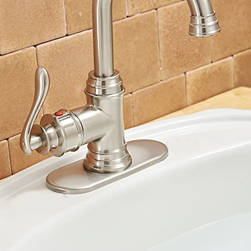 BWE Bathroom Sink Faucet 1 Hole Single Handle Brushed Nickel Bar Sink Faucet Swivel Spout with Pop Up Drain with Overflow and Supply Line Small RV Kitchen Faucet Mixer Tap