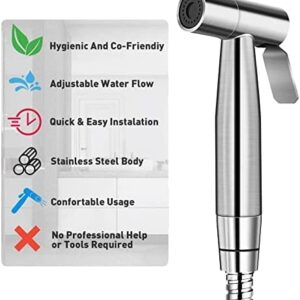 Bidet Sprayer for Toilet, Handheld bidet Toilet Spray Adjustable Water Pressure Control with Bidet Hose for Feminine Wash, Stainless Steel Brushed Nickel Cloth Diaper