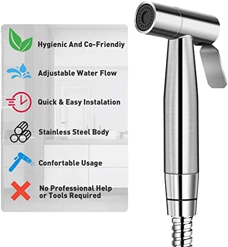 Bidet Sprayer for Toilet, Handheld bidet Toilet Spray Adjustable Water Pressure Control with Bidet Hose for Feminine Wash, Stainless Steel Brushed Nickel Cloth Diaper