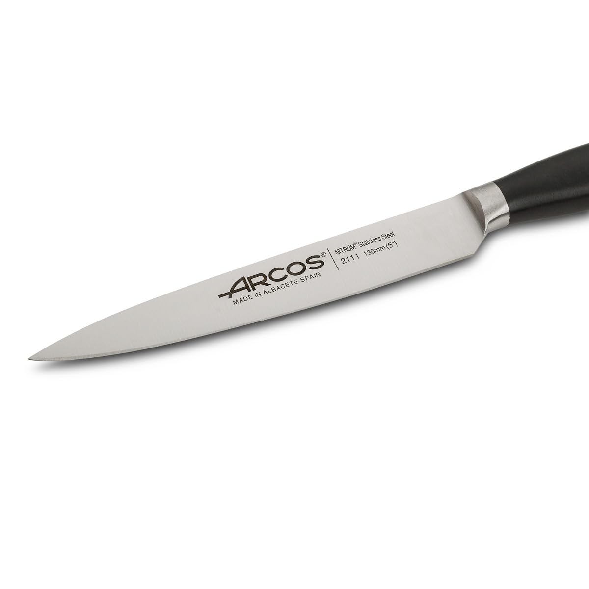 ARCOS Forged Vegetable Knife 5 Inch Stainless Steel 130 mm blade. Professional Knife for Peeling Fruits and Vegetable. Ergonomic Polyoxymethylene POM Handle. Series Clara. Color Black