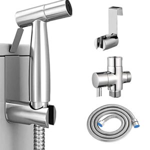 Bidet Sprayer for Toilet, Handheld bidet Toilet Spray Adjustable Water Pressure Control with Bidet Hose for Feminine Wash, Stainless Steel Brushed Nickel Cloth Diaper