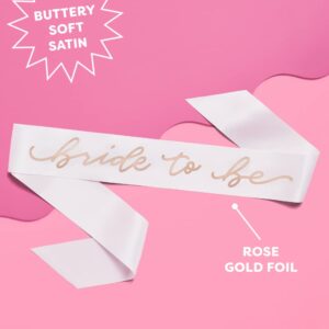 xo, Fetti Bride to Be Sash | Bachelorette Party Decorations White + Rose Gold, Bridal Shower Gift, Bridesmaid Favors