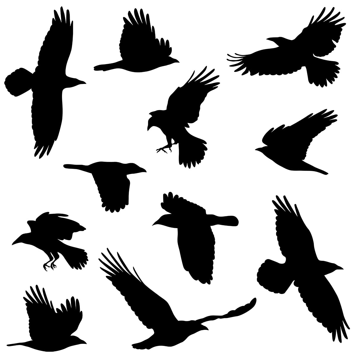 WOYINIS Removable Large Crow Wall Decals Black Raven Wall Stickers Peel & Stick Individual Raven Birds Set Living Room Bedroom Windows Decoration