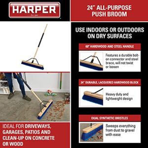 Harper 20201044 24 in. Indoor/Outdoor Dry All-Purpose Push Broom with Dual Bristles, for Dust, Gravel, Debris