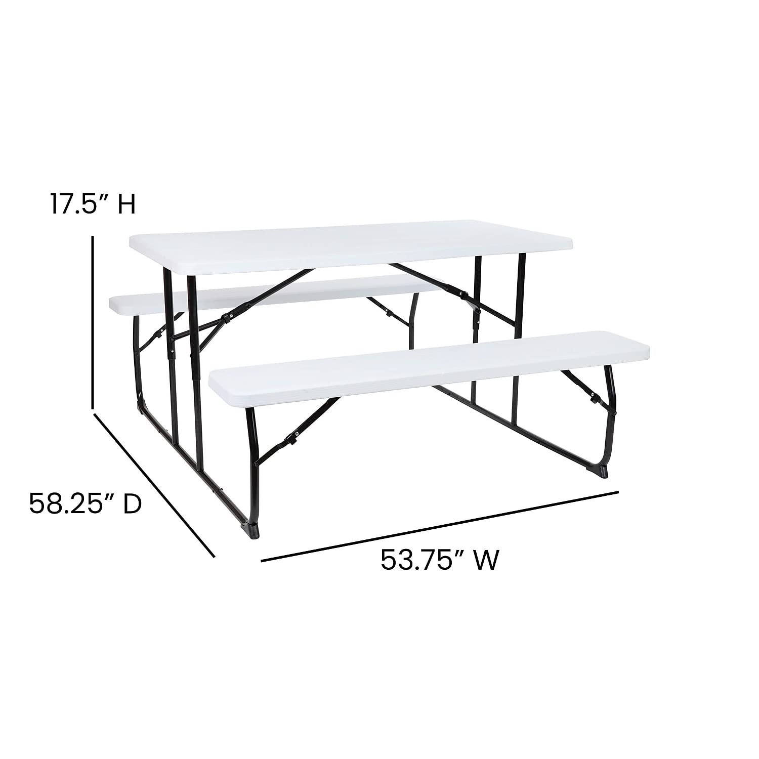 Flash Furniture Insta-Fold Picnic Table - White Wood Grain Folding Picnic Table Bench Set for Adults - 4.5 Foot Folding Table