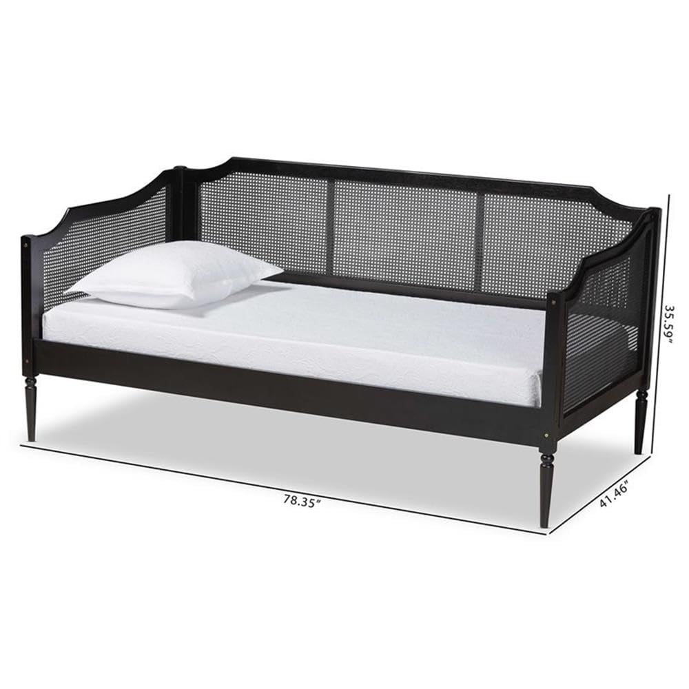 Baxton Studio Hancock Mid-Century Modern Charcoal Finished Wood and Synthetic Rattan Twin Size Daybed