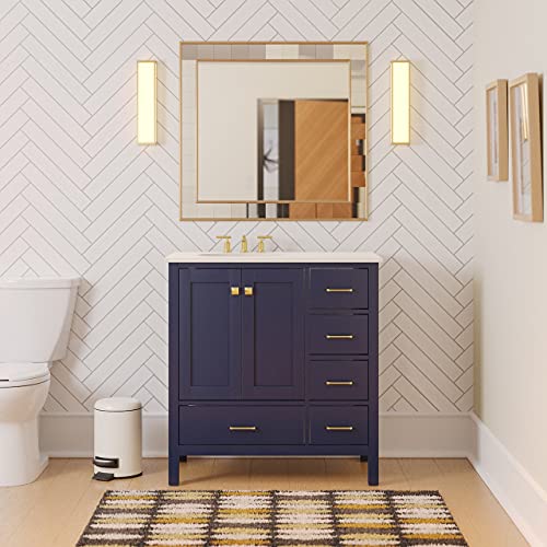 Horizon 36-inch Bathroom Vanity (Engineered White/Royal Blue): Includes Royal Blue Cabinet with Engineered White Countertop and White Ceramic Sink