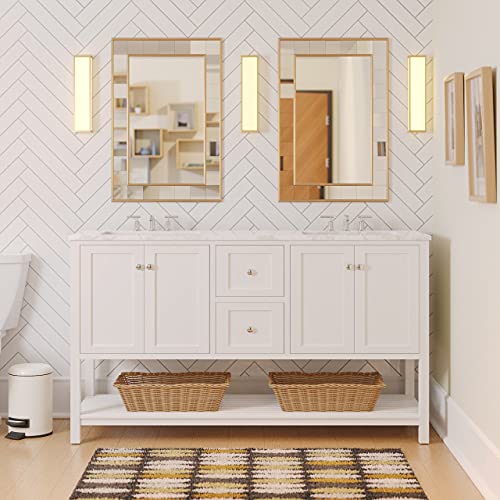 Kitchen Bath Collection Lakeshore 60-inch Double Bathroom Vanity (Engineered Carrara/White): Includes White Cabinet with Engineered Carrara Countertop and White Ceramic Sinks