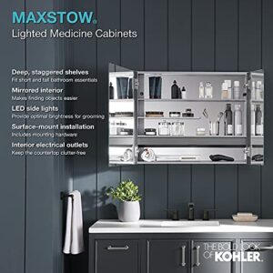 KOHLER K-81149-SLE-DA1 Maxstow Medicine Cabinet with LED Light, Mirror Doors & Staggered Shelves, Rectangular Frame, 32" x 40"