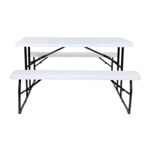 Flash Furniture Insta-Fold Picnic Table - White Wood Grain Folding Picnic Table Bench Set for Adults - 4.5 Foot Folding Table