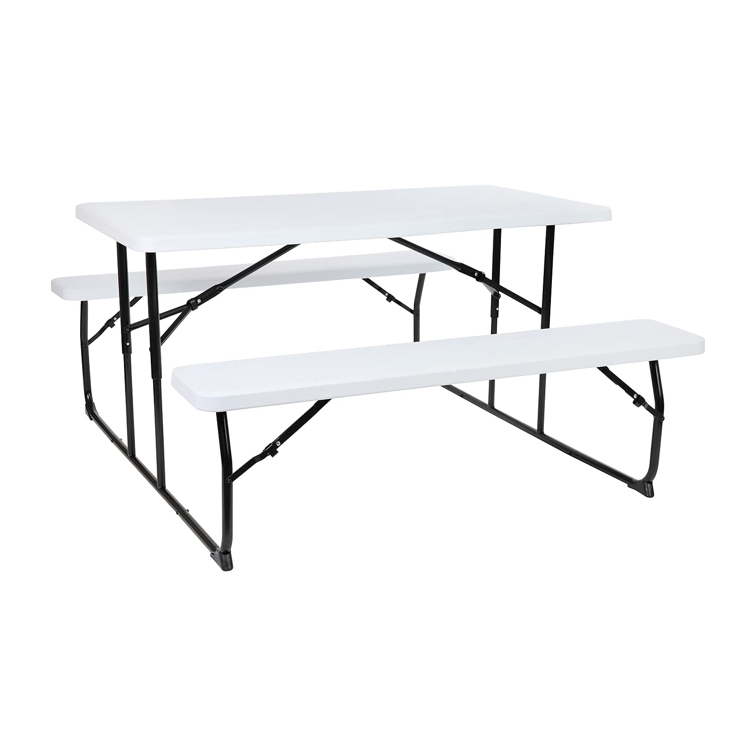 Flash Furniture Insta-Fold Picnic Table - White Wood Grain Folding Picnic Table Bench Set for Adults - 4.5 Foot Folding Table