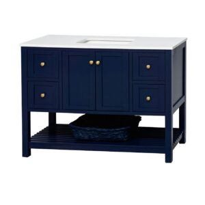 Lakeshore 48-inch Bathroom Vanity (Engineered White/Royal Blue): Includes Royal Blue Cabinet with Engineered White Countertop and White Ceramic Sink