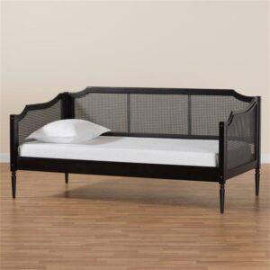 Baxton Studio Hancock Mid-Century Modern Charcoal Finished Wood and Synthetic Rattan Twin Size Daybed