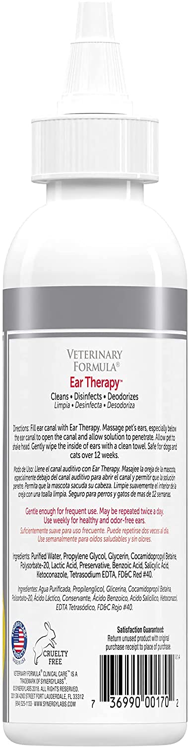 Veterinary Formula Clinical Care Ear Therapy, 4 oz. – Medicated Ear Drops to Help Relieve Bacterial and Fungal Infections in Dogs and Cats – Cleans and Deodorizes – 3 Pack