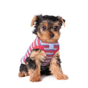 SZAT PRO Striped Teacup Pet Dog T-Shirts, 100% Cotton Tank Vest for Small Dogs and Cats, Sleeveless Puppy Clothes for Chihuahua Yorkie Red, 3X-Small