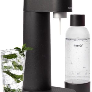 Mysoda Woody Sparkling Water Maker - Silent Carbonated Water Machine Made of Renewable Wood Composite and 1L Water Bottle - Without CO2 Cylinder - Seltzer Maker Machine - Colour Black