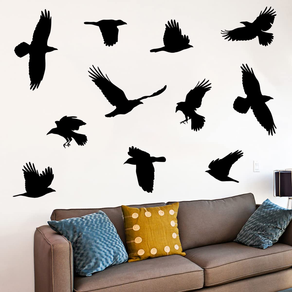 WOYINIS Removable Large Crow Wall Decals Black Raven Wall Stickers Peel & Stick Individual Raven Birds Set Living Room Bedroom Windows Decoration