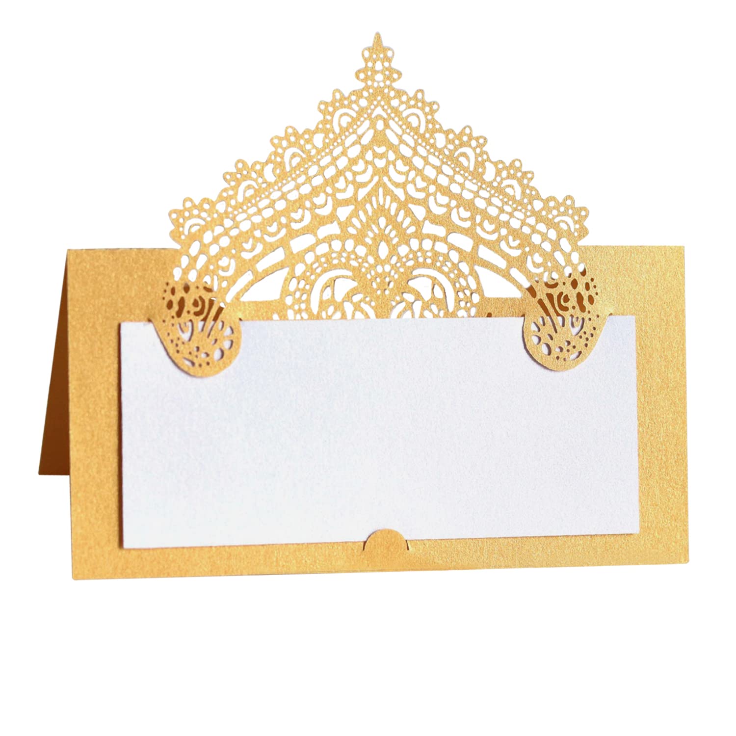 50 PCS Laser Cut Wedding Place Cards Tented Name Card Folded Cards Blank Cardstock for Wedding, Banquet tables,Table Setting, Buffet, Baby Shower, Bridal Shower Gold