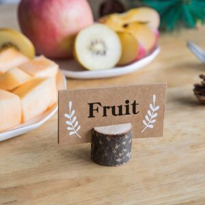 Jofefe 20Pcs Wood Place Card Holders and 24Pcs Kraft Table Place Cards, Rustic Table Number Holders, Food Labels, Name Card Photo Picture Holders for Harvest Fall Thanksgiving Wedding Birthday Party.